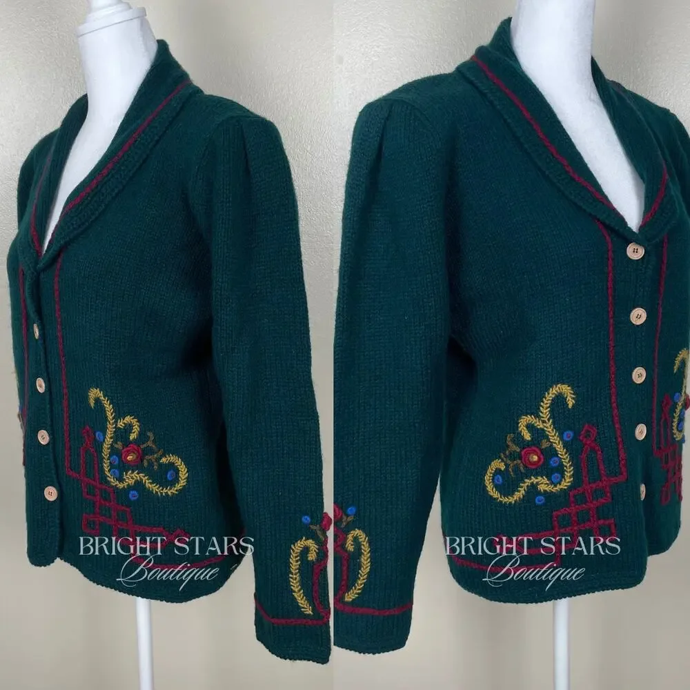 Rare Vintage Hand Embroidered Cardigan ASO Phoebe Buffay Friends Green Small